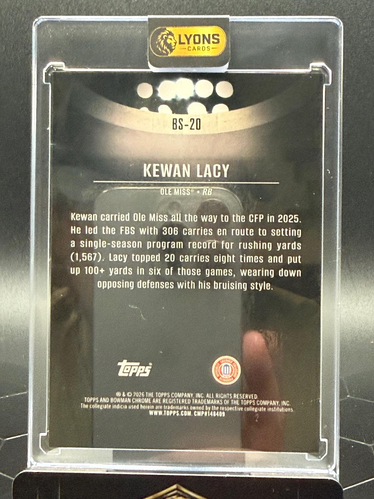 2026 Bowman Chrome Kewan Lacy #BS-20 Bowman Spotlights NIL SSP