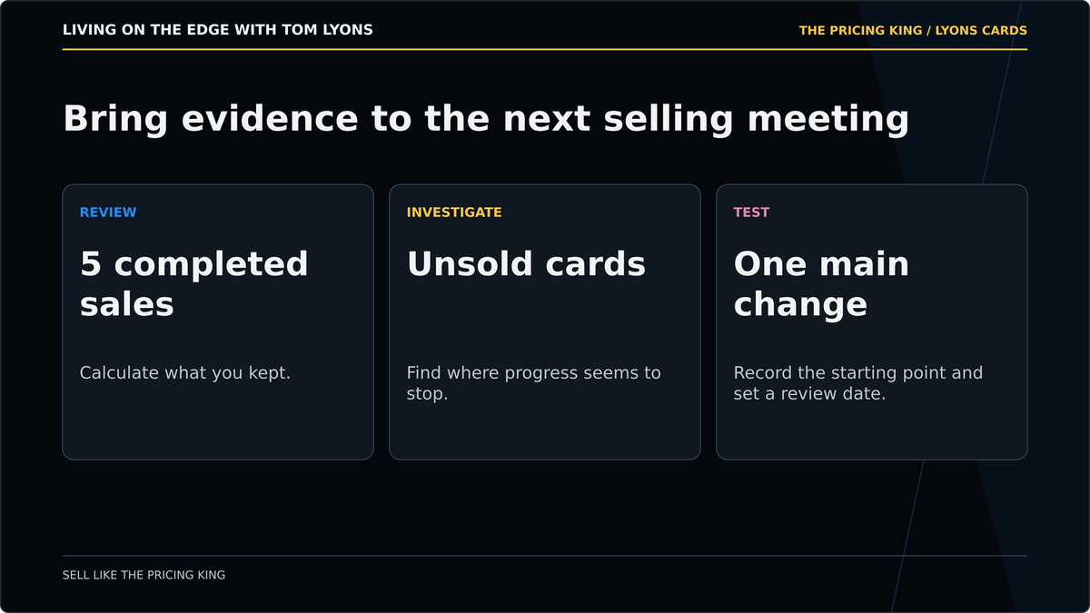 Start with five completed sales, your unsold cards and one main change.
