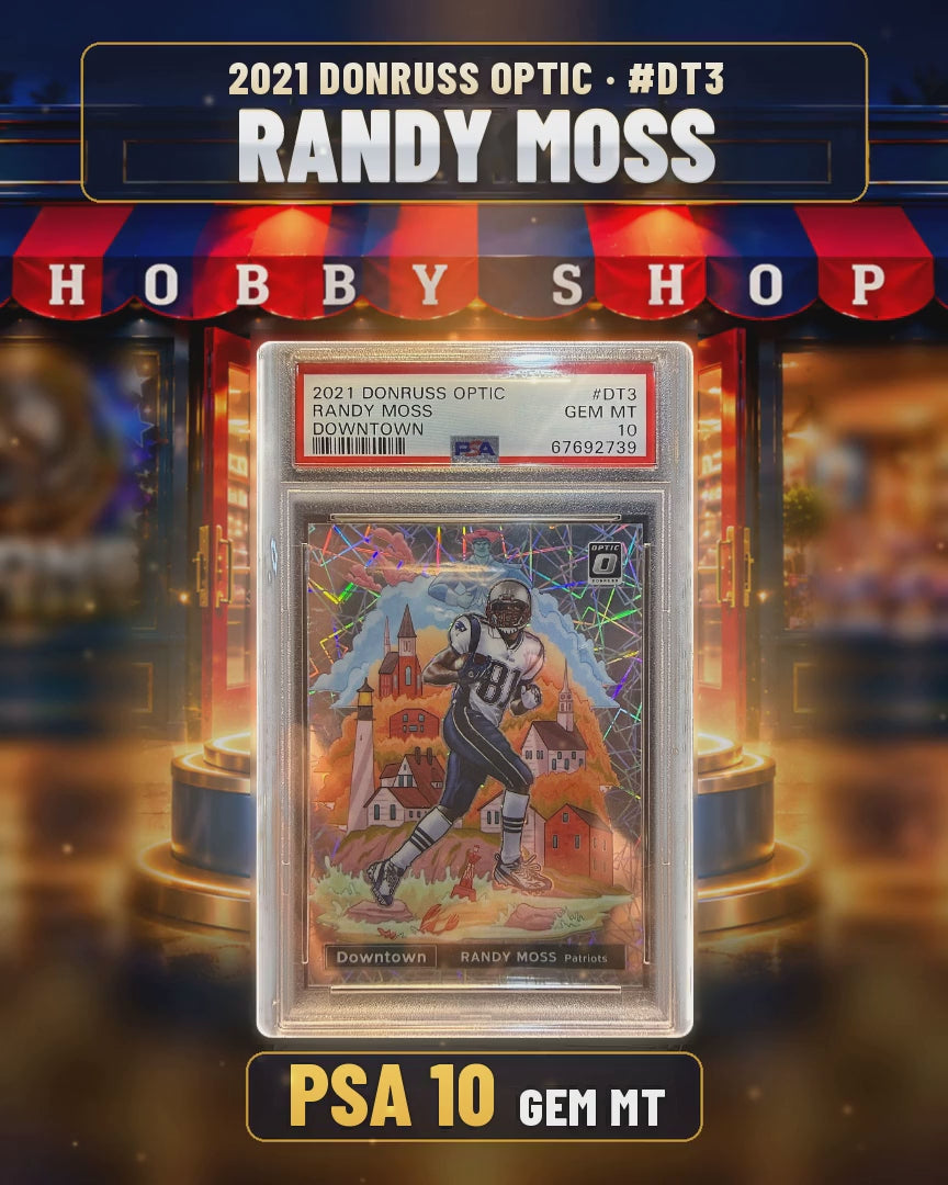 249 - Randy Moss - 2021 DONRUSS OPTIC Downtown - PSA 9 MINT (4x5 video)