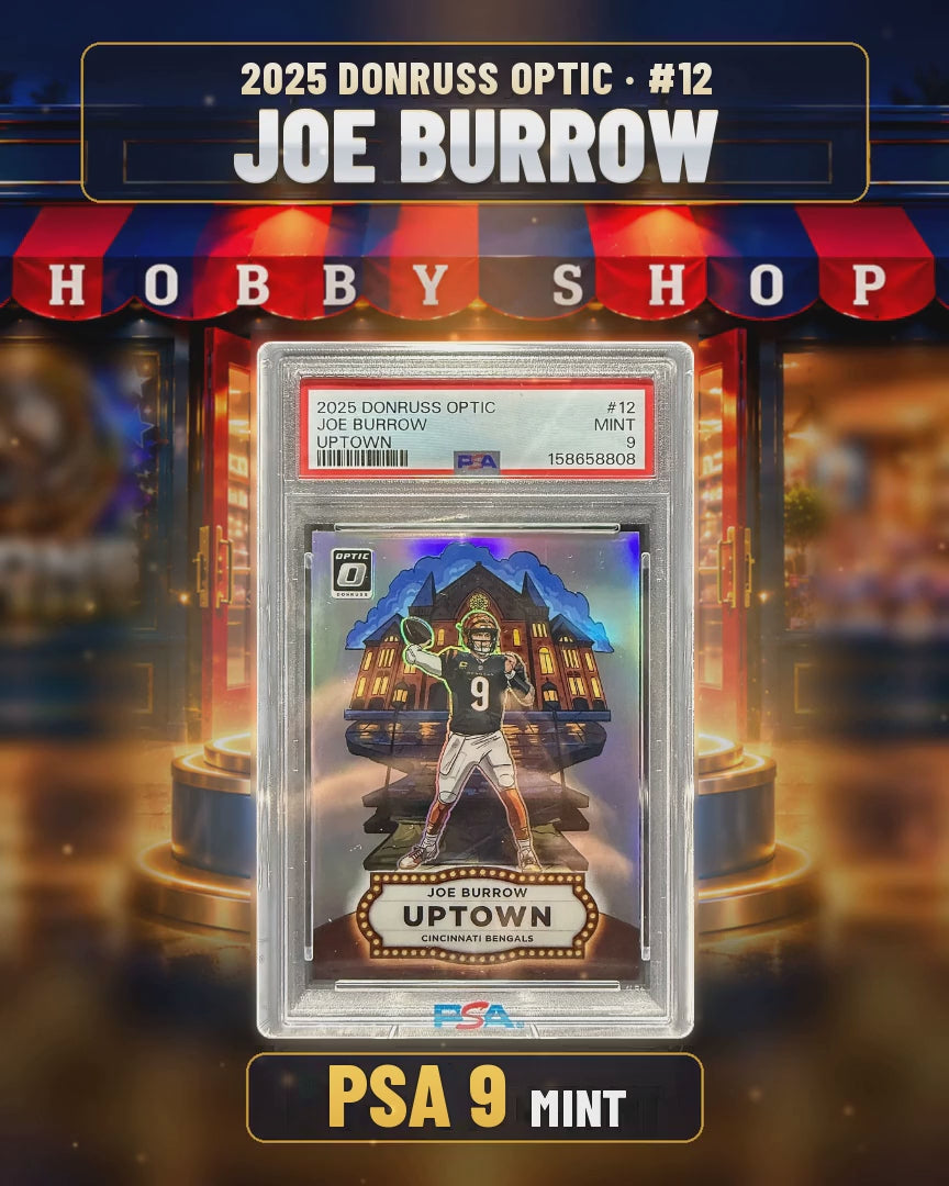 97 - Joe Burrow - 2025 DONRUSS OPTIC Uptown - PSA 9 MINT (cert 158658808) (4x5 video)