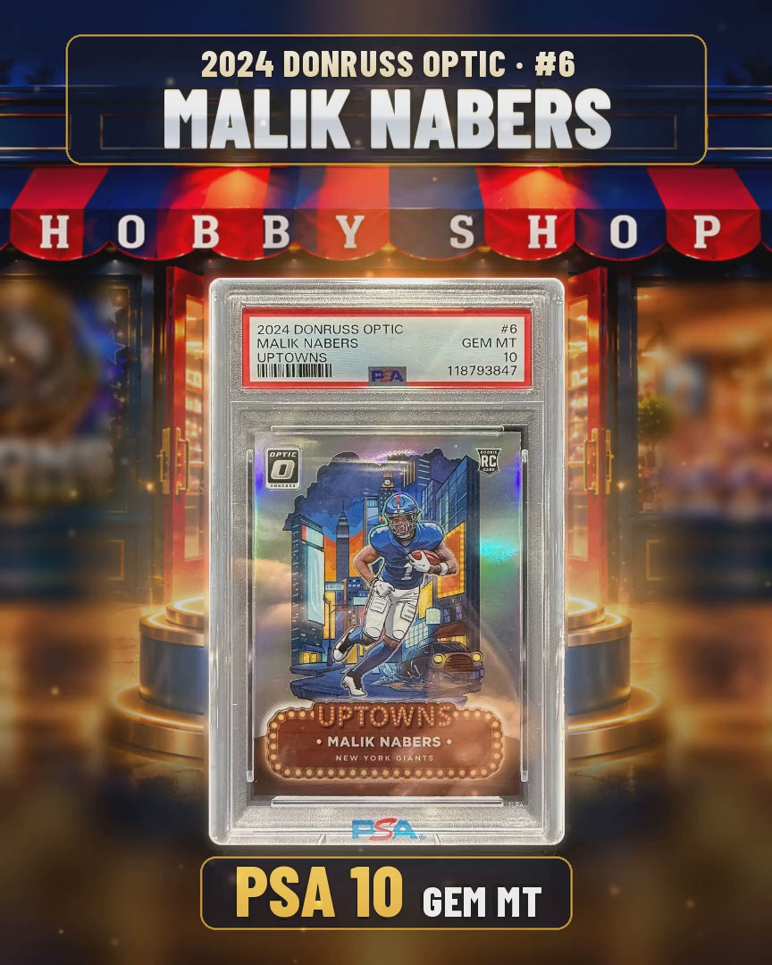 99 - Malik Nabers - 2024 DONRUSS OPTIC Uptowns - PSA 10 GEM MT (cert 118793847) (4x5 video)