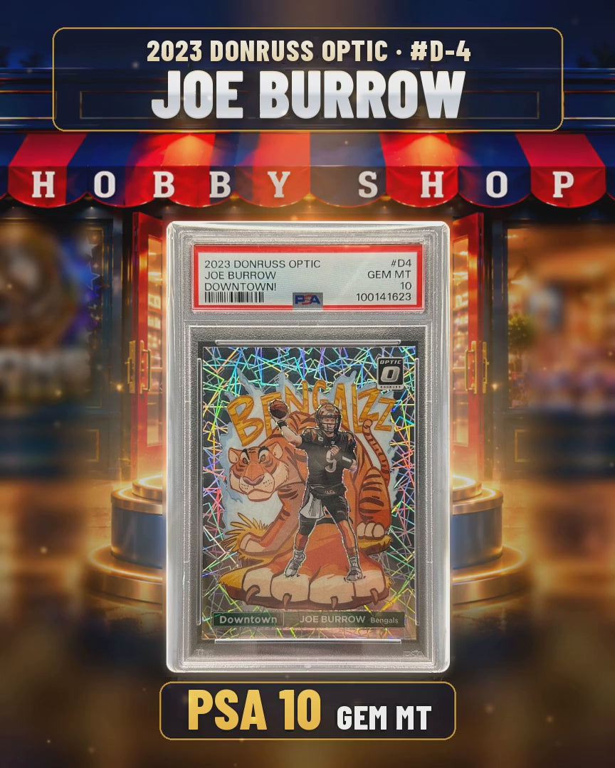 224 - Joe Burrow - 2023 DONRUSS OPTIC Downtown - PSA 10 GEM MT (4x5 video)