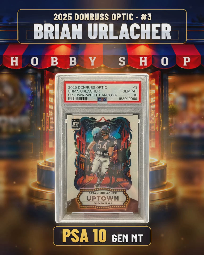 92 - Brian Urlacher - 2025 DONRUSS OPTIC Uptown - PSA 10 GEM MT (4x5 video)