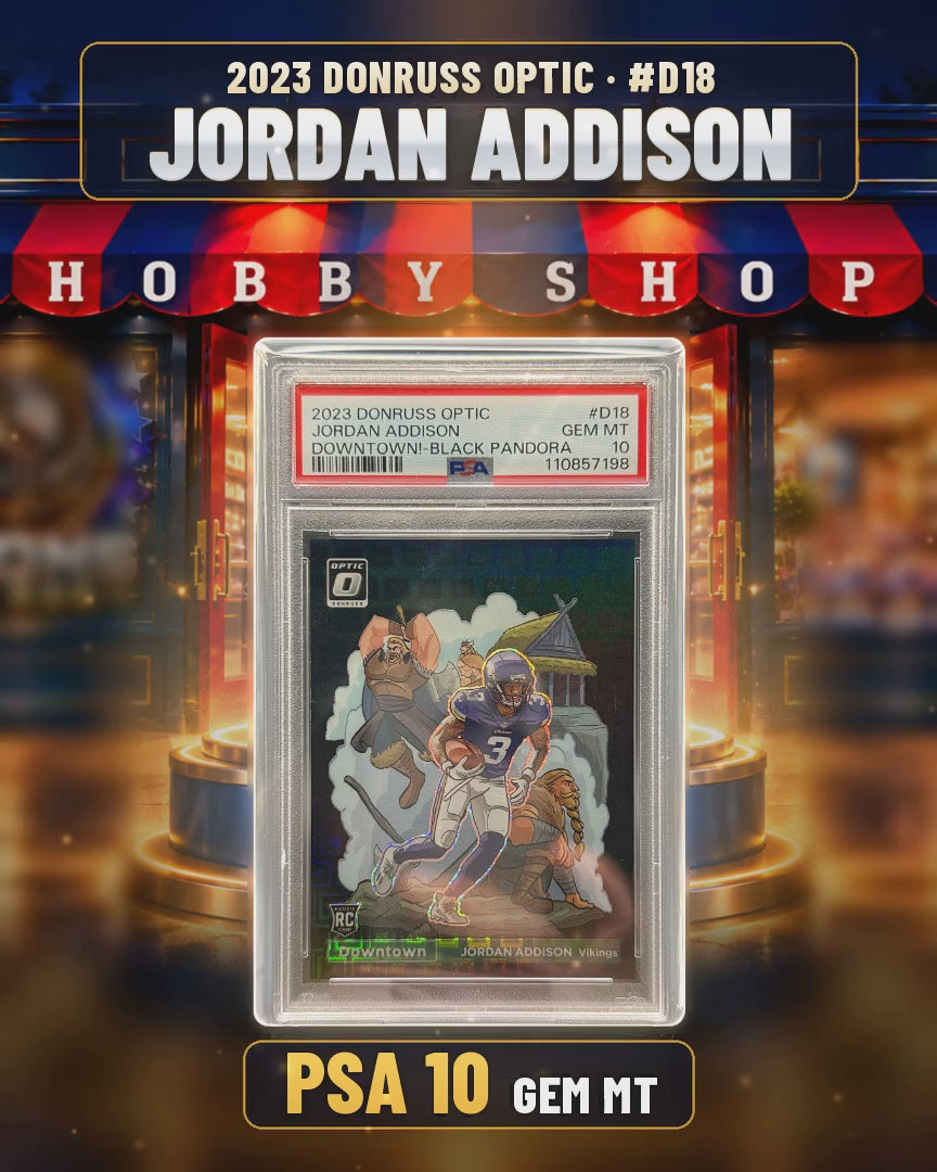 229 - Jordan Addison - 2023 DONRUSS OPTIC Downtown - PSA 10 GEM MT (4x5 video)
