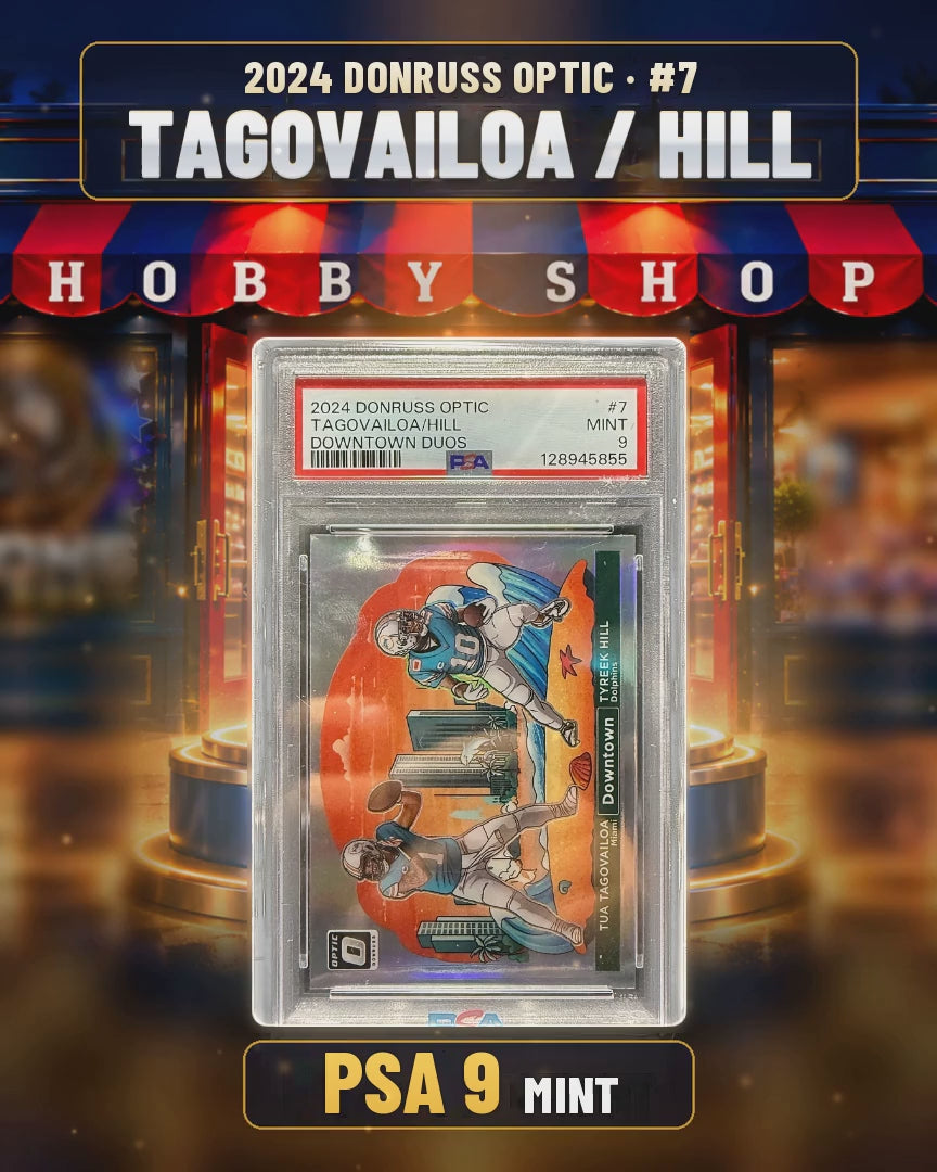 74 - Tagovailoa & Hill - 2024 DONRUSS OPTIC Downtown Duos - PSA 9 MINT (4x5 video)