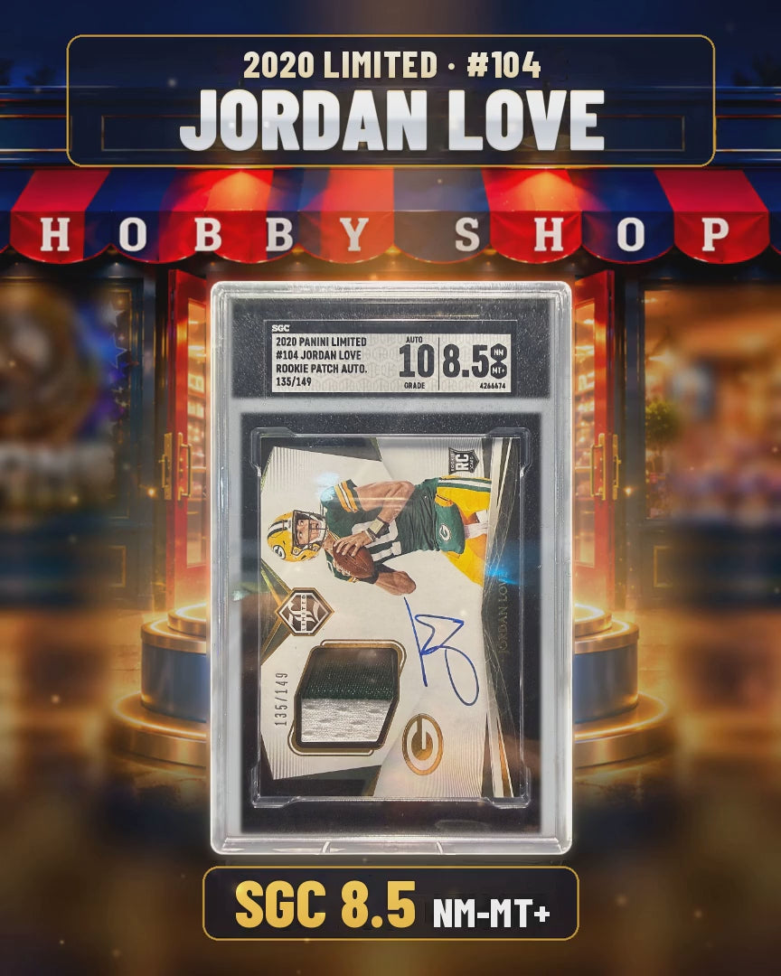 296 - Jordan Love - 2020 LIMITED Rookie Patch Auto - SGC 8.5 NM-MT+ (4x5 video)